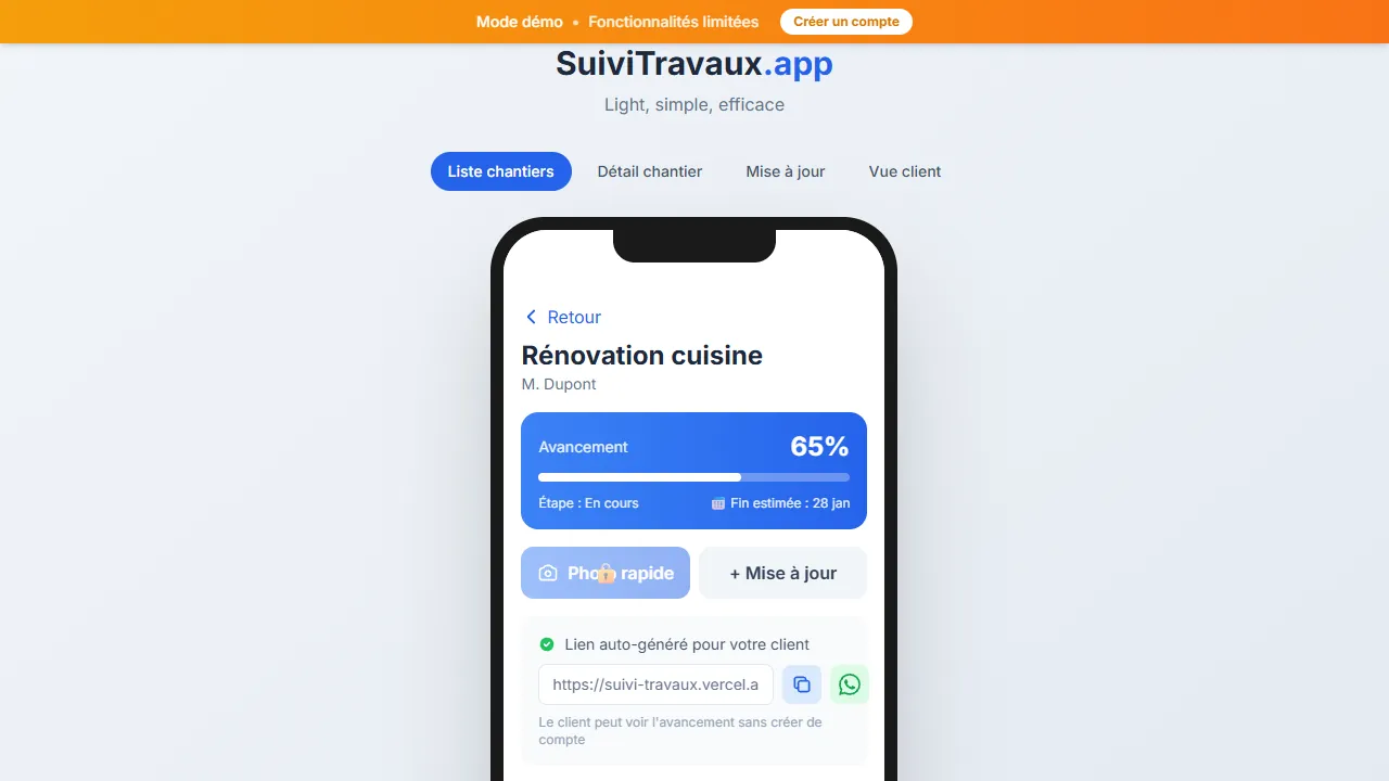 Capture d'écran du site Suivi Travaux